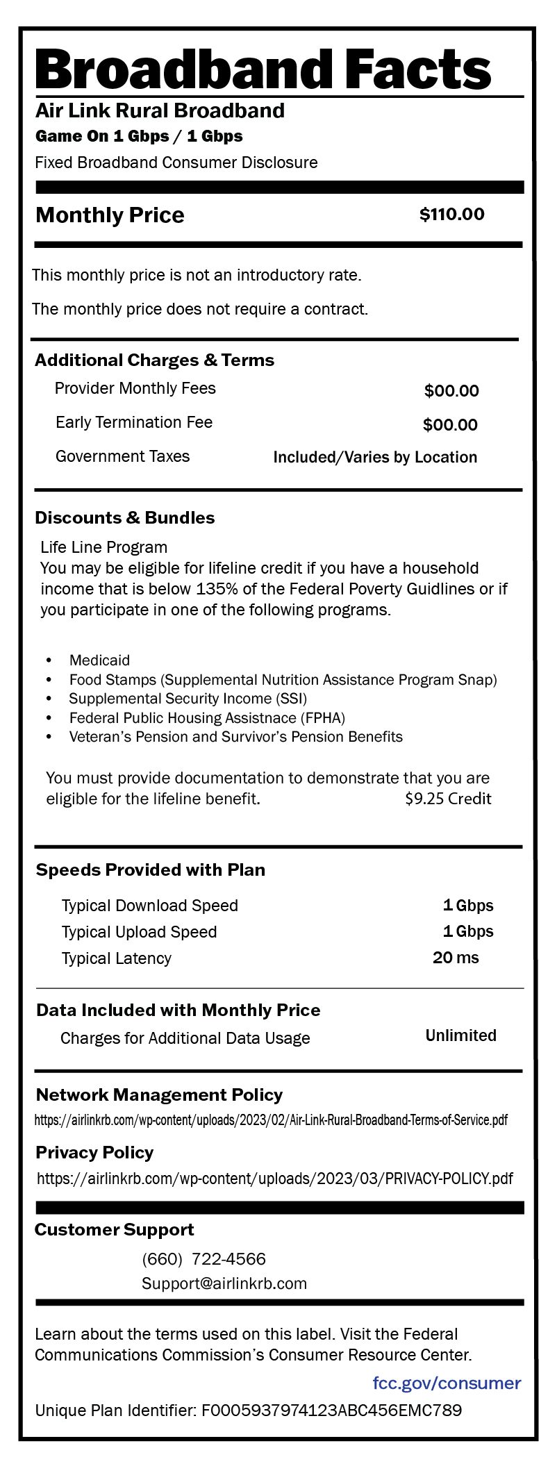 BB Label 1 Gbps CAF-NON CAF