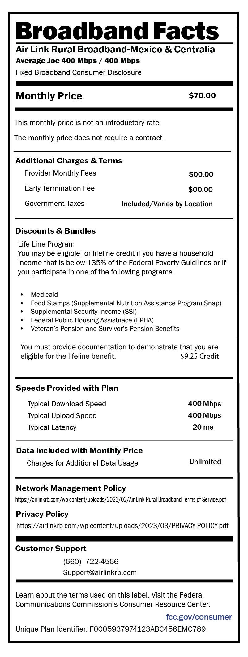 BB Label Average Joe 400 Mbps Mexico-Centralia